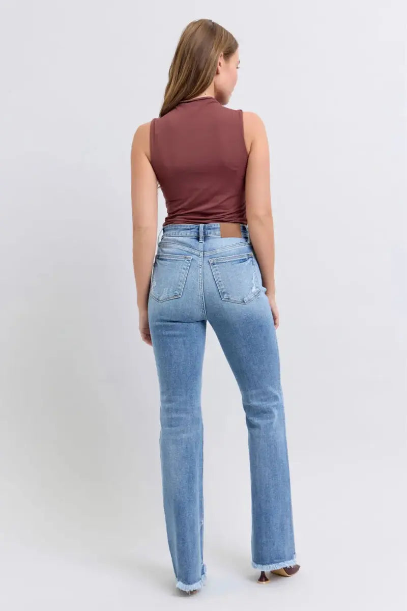 Judy Blue Full Size Raw Hem High Rise Bootcut Jeans for Women - Love Salve